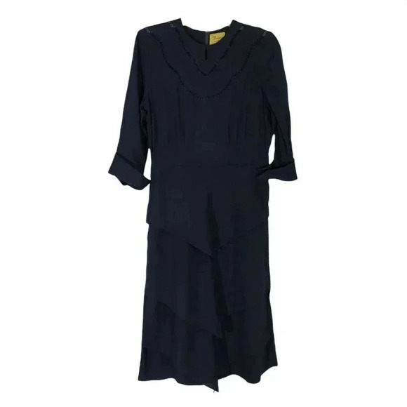 Habern Original 1930s Navy Blue Rayon Church Dress - Picture 1 of 8